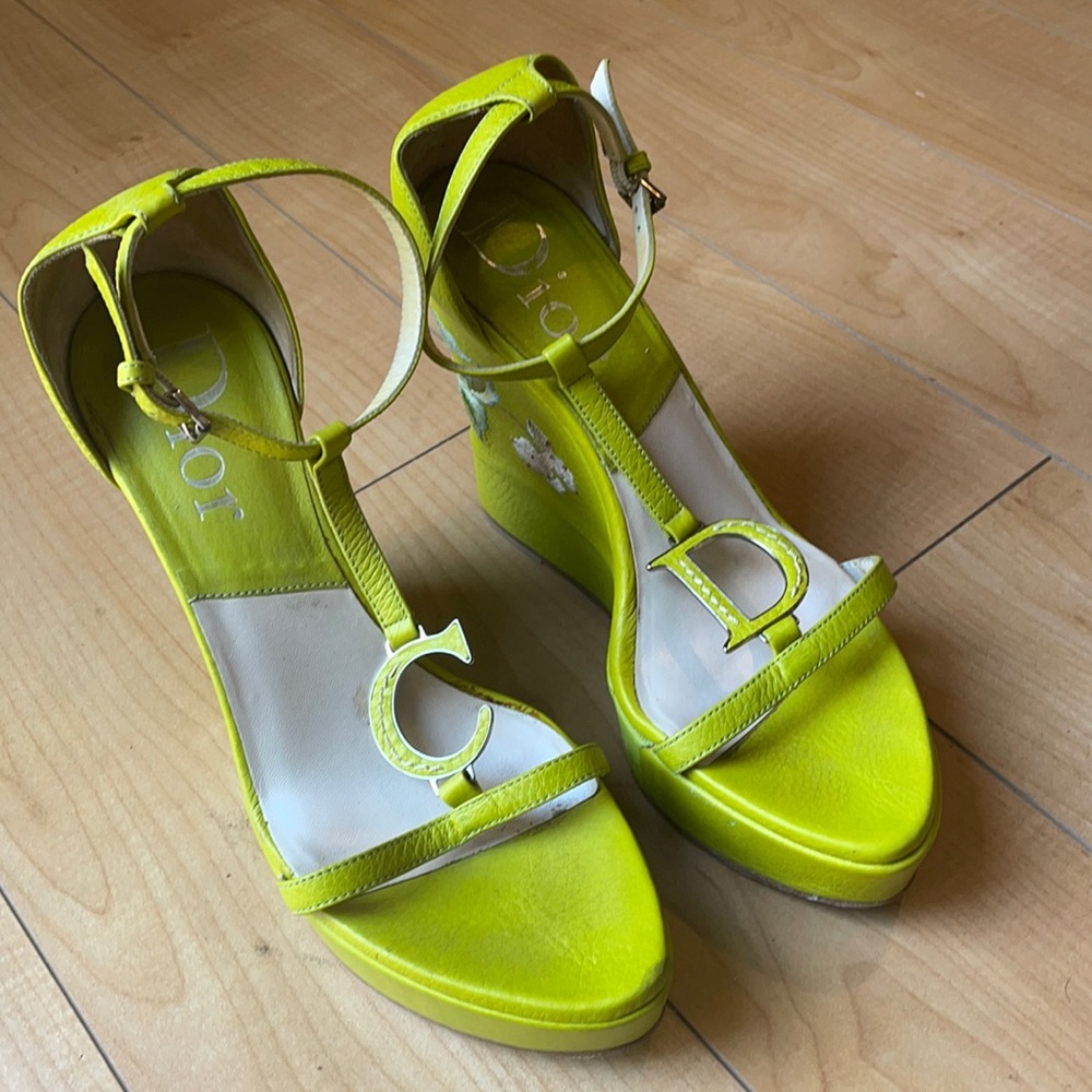 Christian Dior light green wedge sandal
